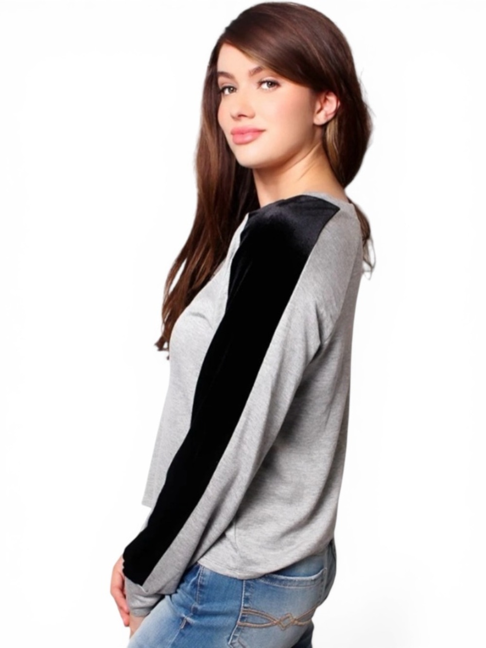 MOA MOA Black Tuxedo Arm Stripe Oversized Pullover in Light Grey